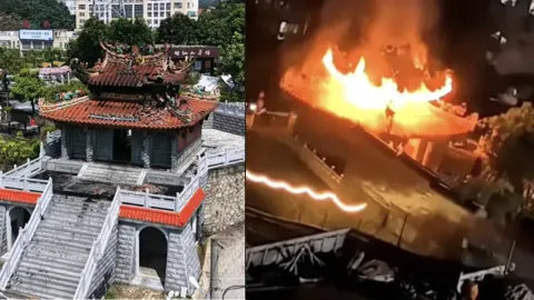 福建安溪古庙雷击神像